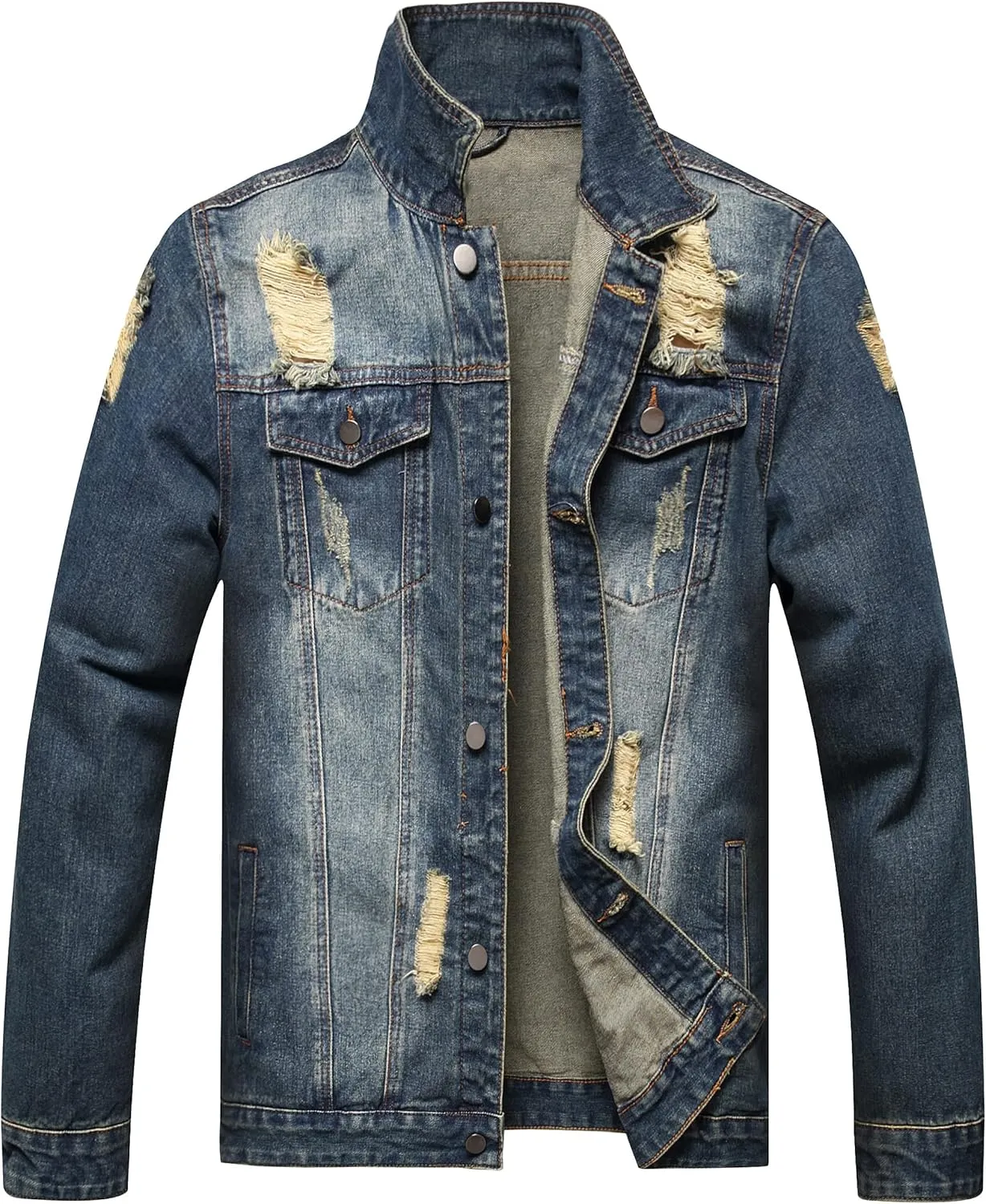 QIMYUM Jean Jacket For Men, Distressed Slim Denim Jacket