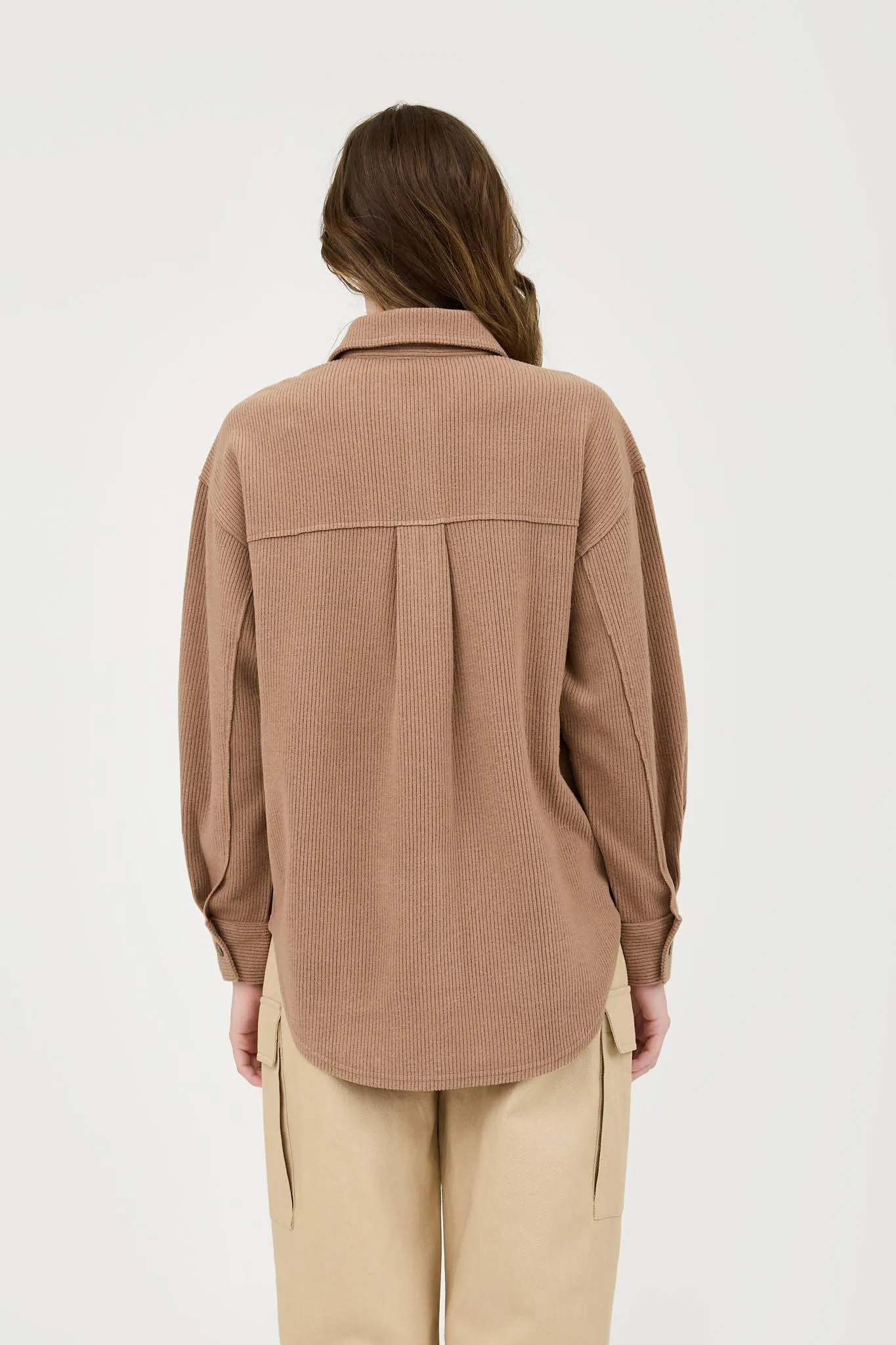 Rib Knit Exposed Seam Button Up Top