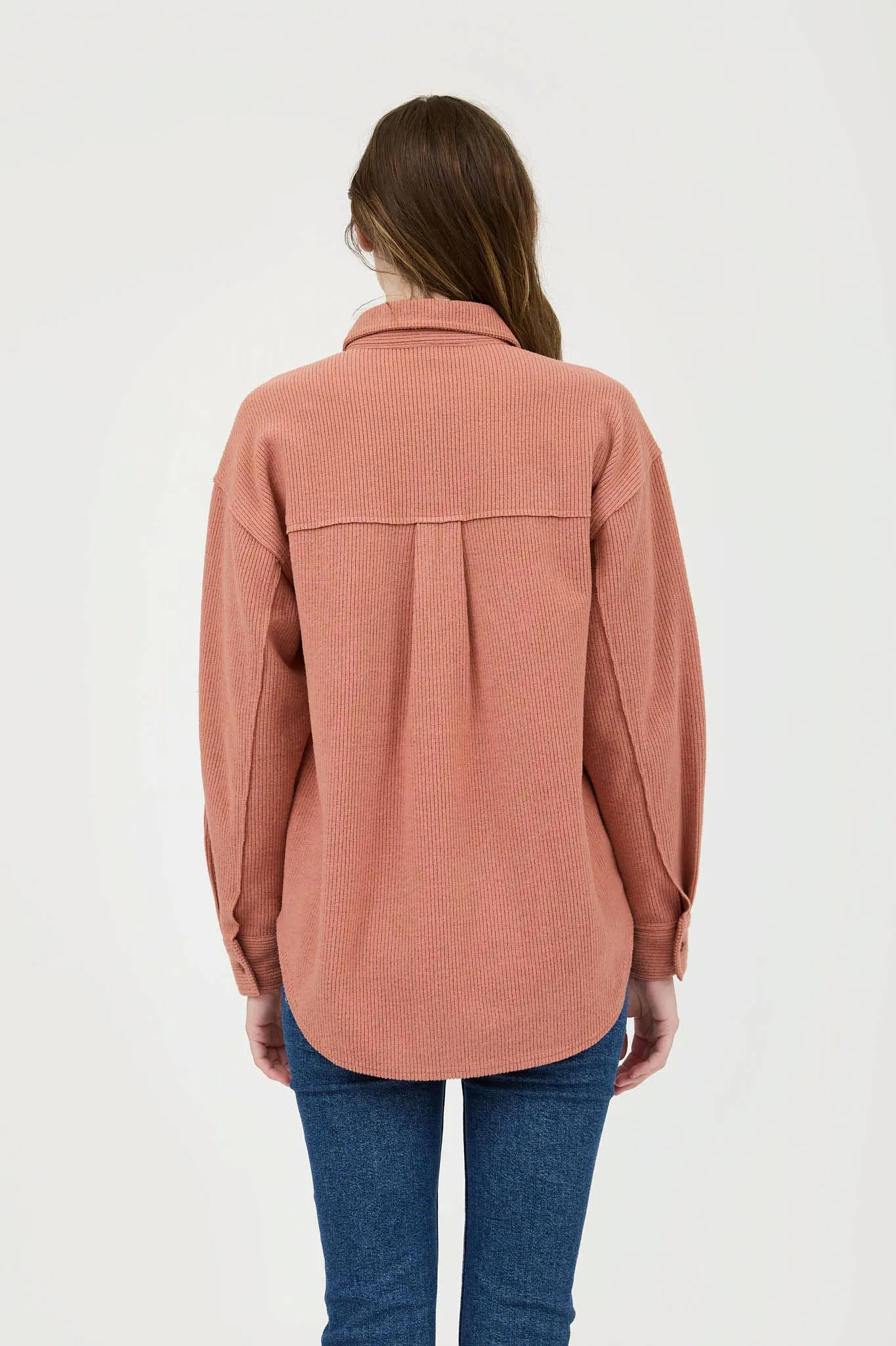 Rib Knit Exposed Seam Button Up Top