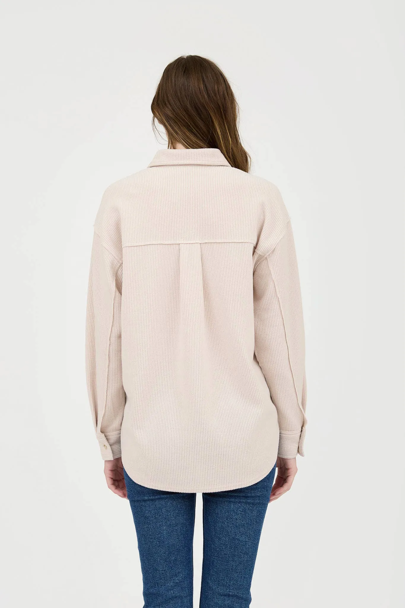 Rib Knit Exposed Seam Button Up Top