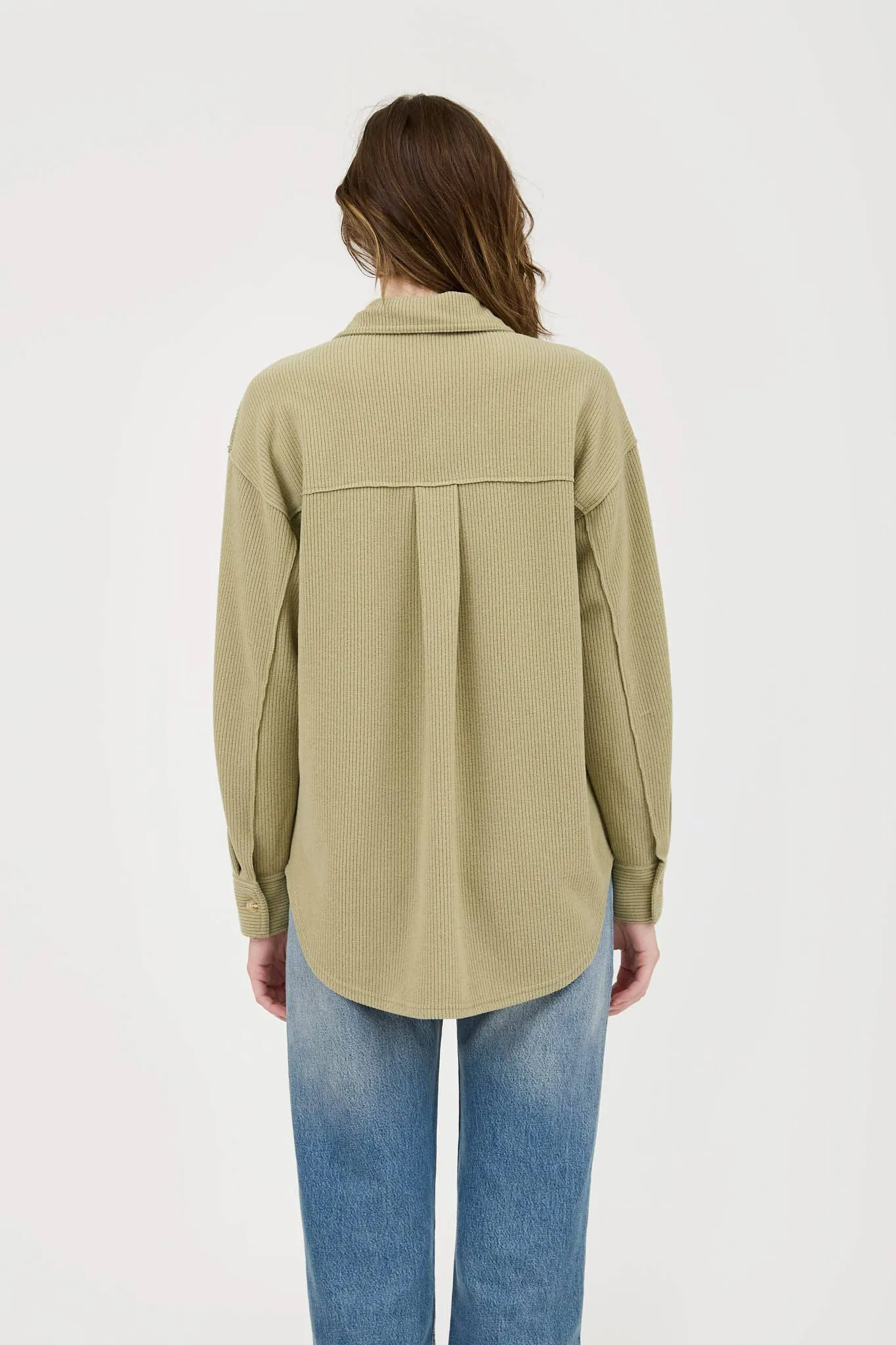 Rib Knit Exposed Seam Button Up Top
