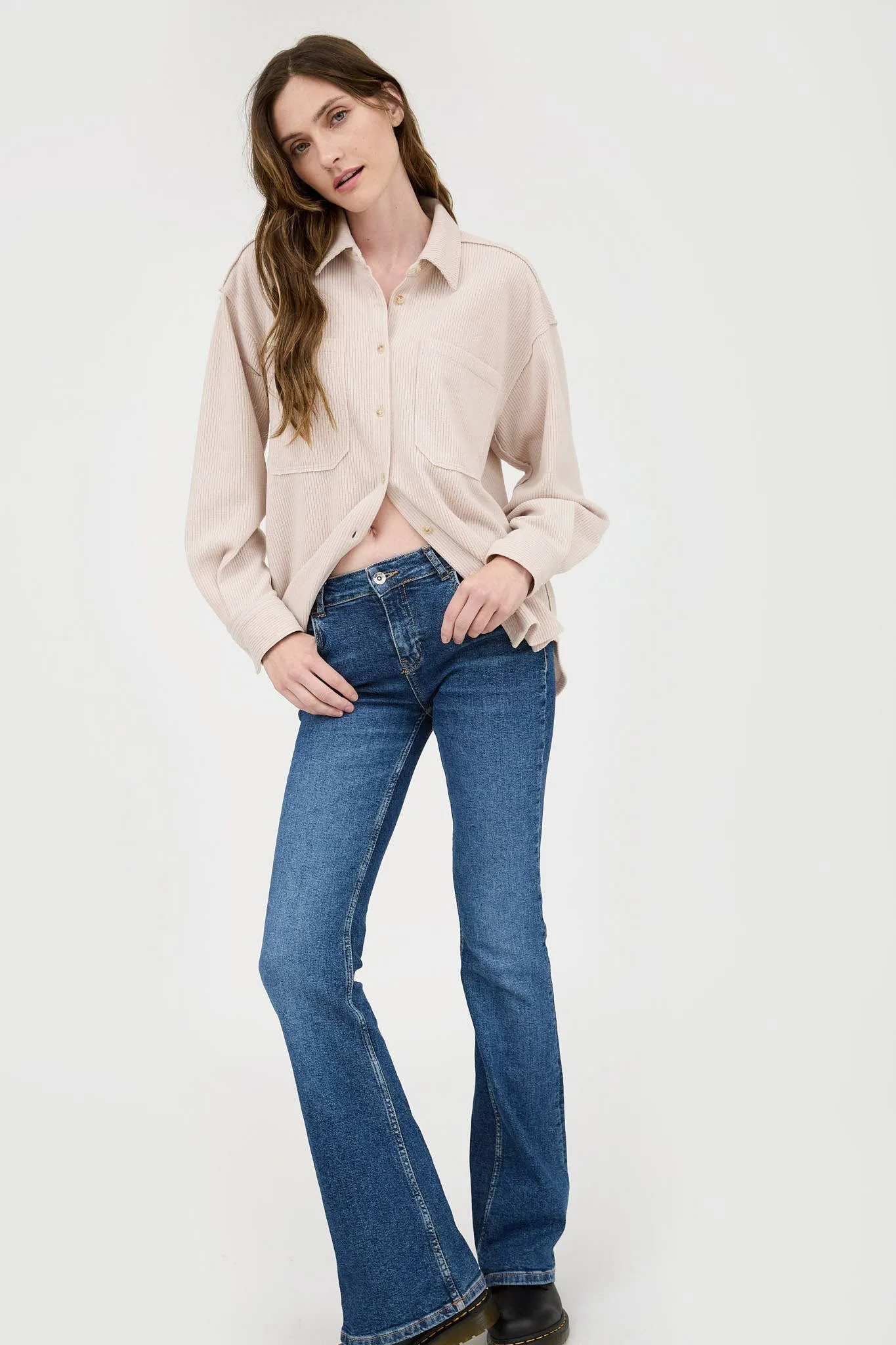 Rib Knit Exposed Seam Button Up Top