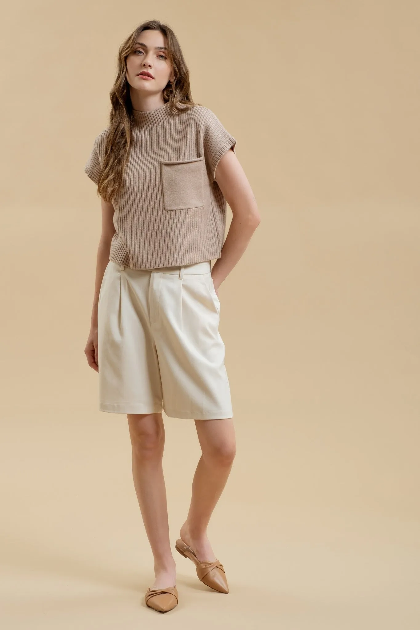 Ribbed Sweater Tee with Pocket