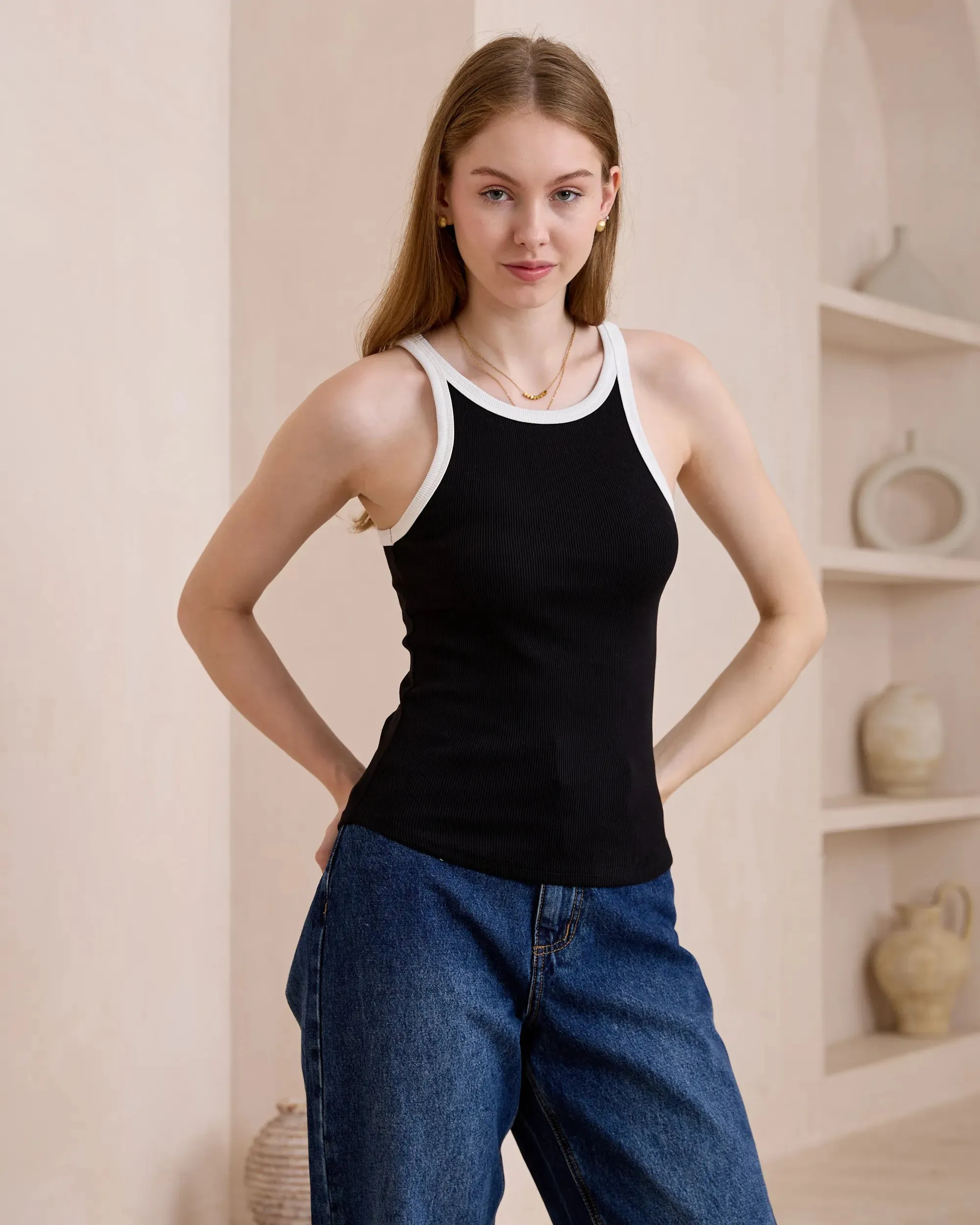Rocco Racerback Tank - Black White