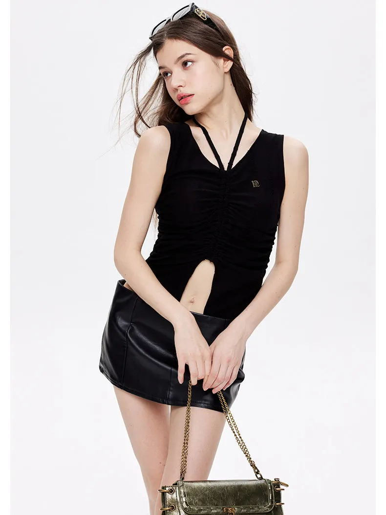Ruched Drawstring Casual Slim Tank Top