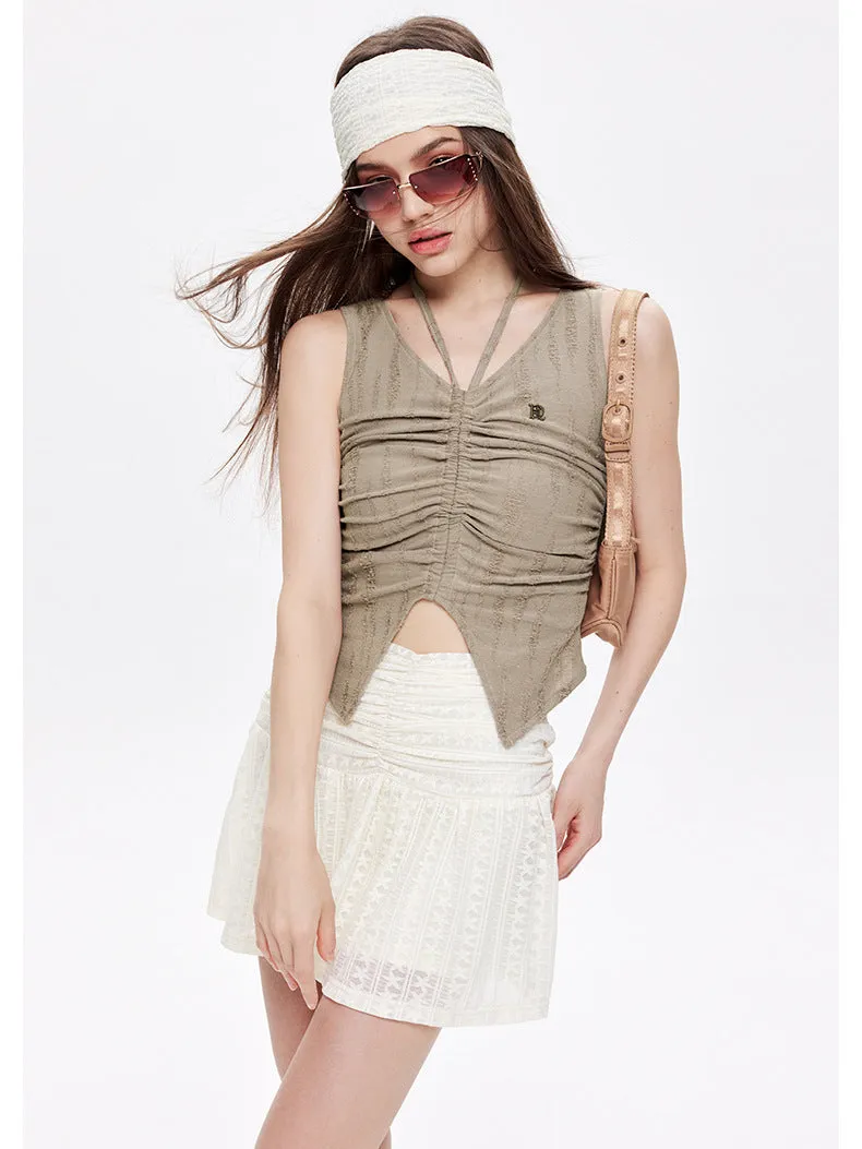 Ruched Drawstring Casual Slim Tank Top