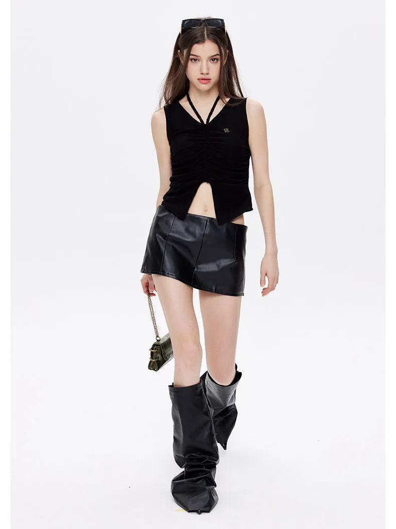 Ruched Drawstring Casual Slim Tank Top