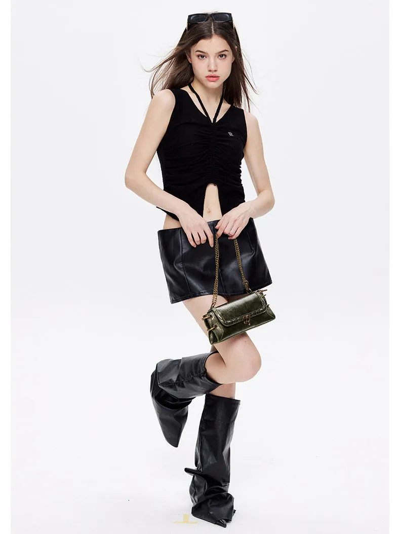 Ruched Drawstring Casual Slim Tank Top