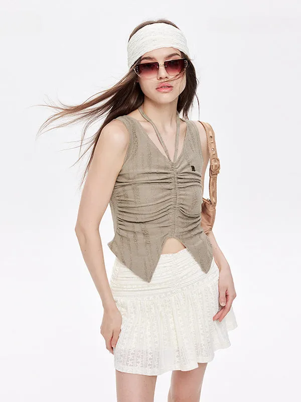 Ruched Drawstring Casual Slim Tank Top
