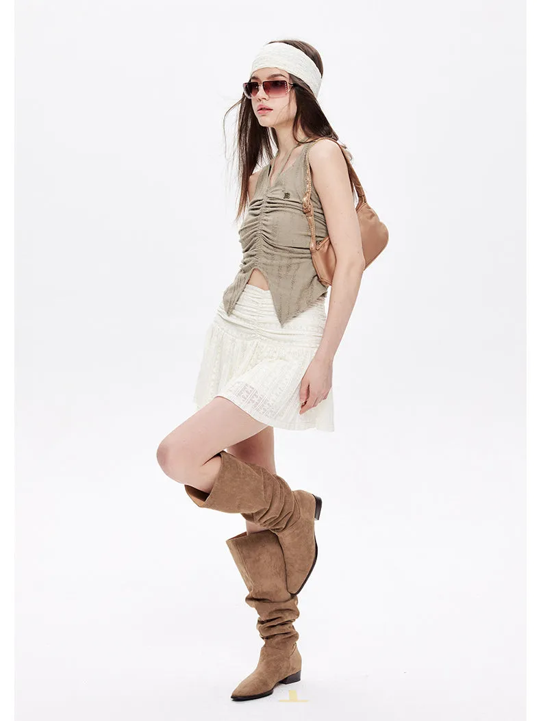 Ruched Drawstring Casual Slim Tank Top