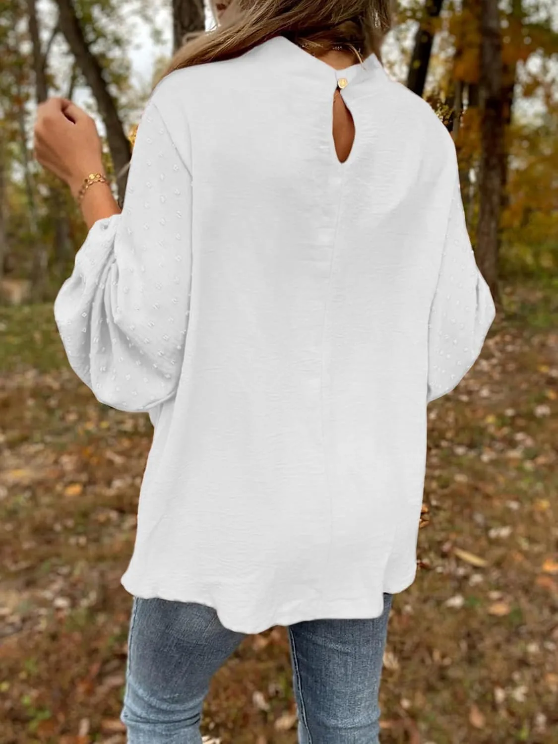 SHEWIN Womens Blouses Dressy Casual Smocked Tops Crew Neck Chiffon Long Sleeve Shirts Spring Outfits 2025