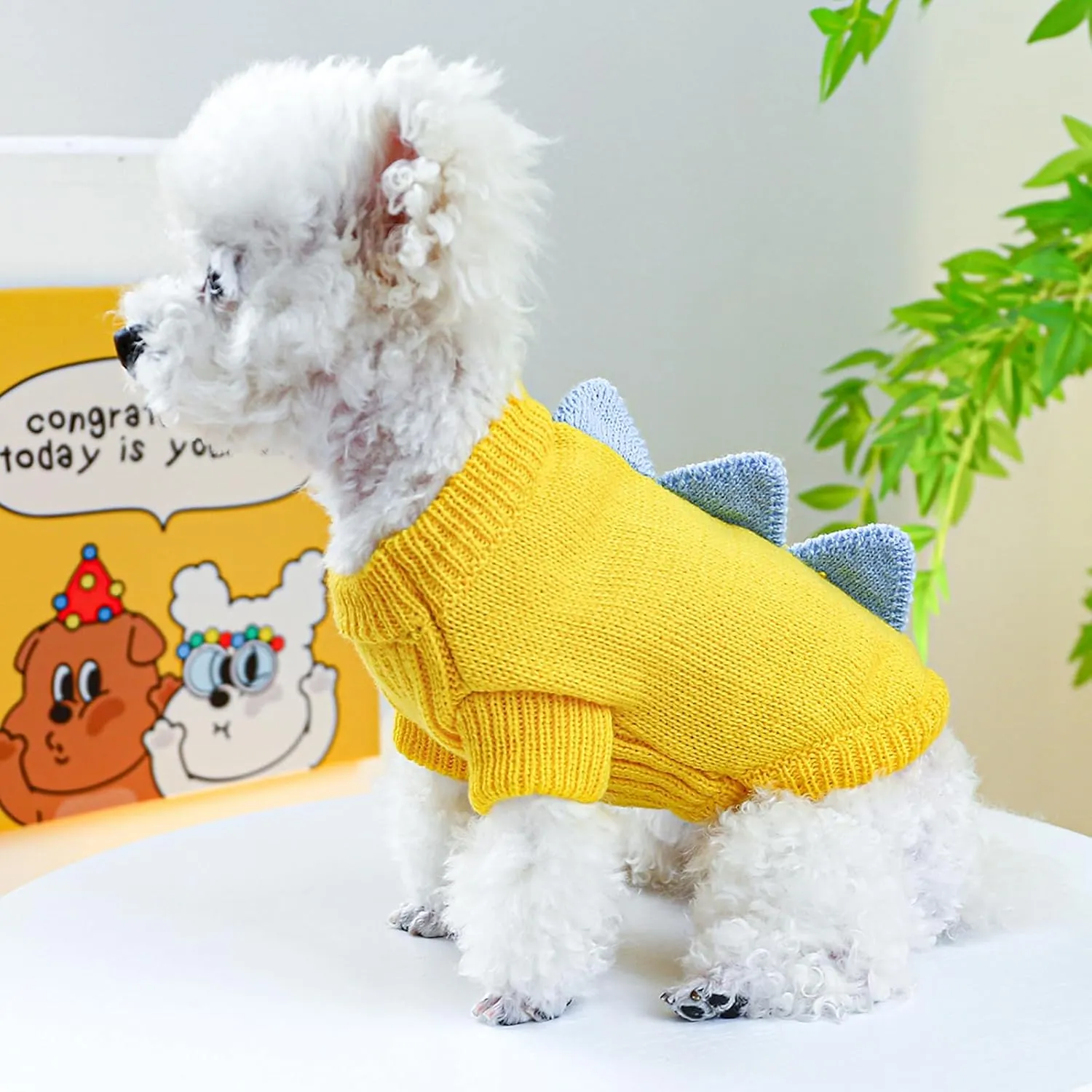 Small Dog Sweaters Cute Dinosaur Pullover Sweater Winter Comfortable Soft Clothes for Small Dogs Boy Girl Cat Cold Weather Warm Knitwear Sweatshirt Christmas Pet Puppy Kitten Shirts