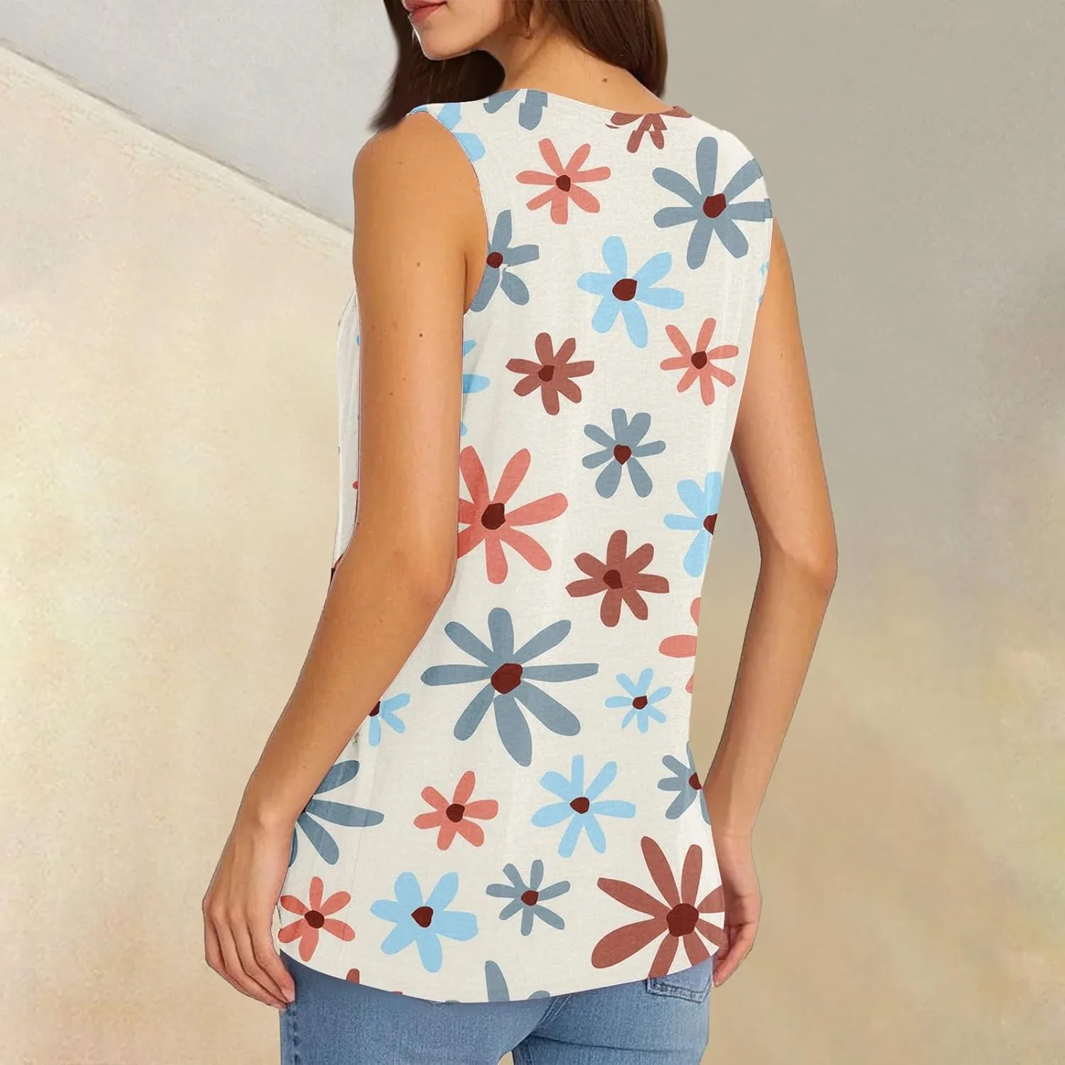 Tank Tops for Women Flowy Printed Tunic Tops V Neck Sleeveless Trendy Tank Tops Loose Fit Casual T Shirts