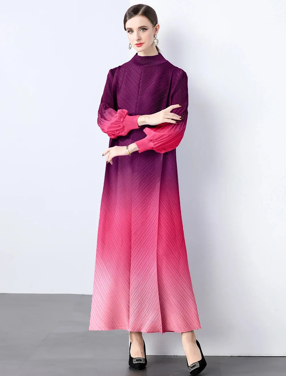 Truly Pleated Ombre Midi Dress