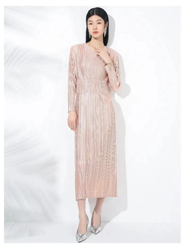 Truly Plissé Pleated Long Sleeve Midi Dress