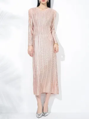 Truly Plissé Pleated Long Sleeve Midi Dress