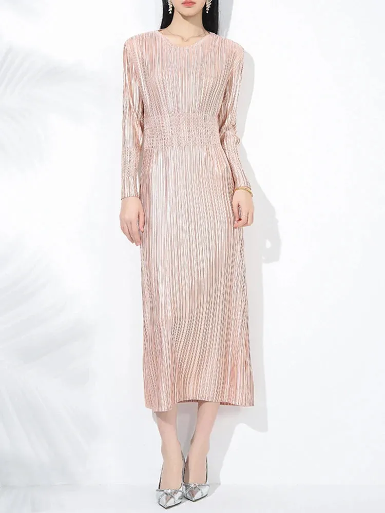 Truly Plissé Pleated Long Sleeve Midi Dress