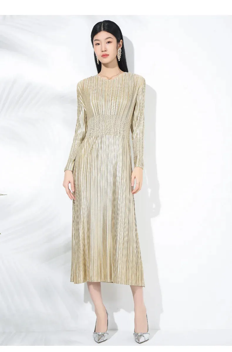 Truly Plissé Pleated Long Sleeve Midi Dress