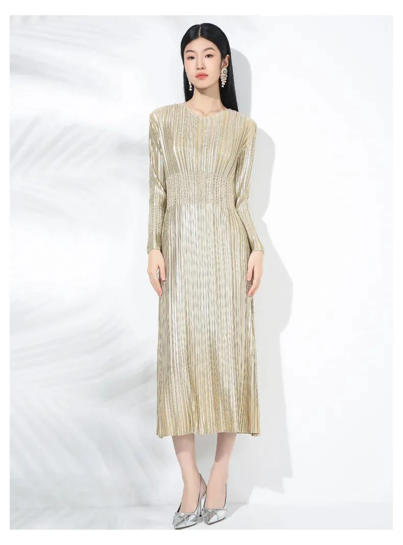 Truly Plissé Pleated Long Sleeve Midi Dress