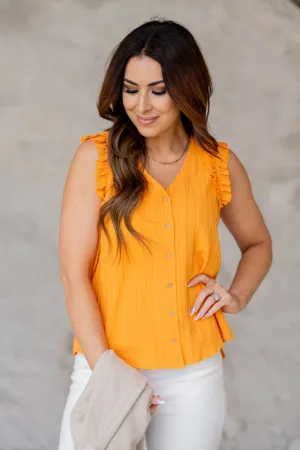 Wavy Ruched Strap Button Tank