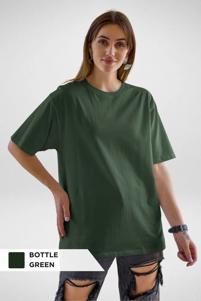 White and Bottle Green Oversized T-Shirts Combo for Women