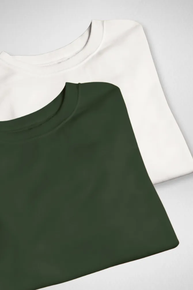 White and Bottle Green Oversized T-Shirts Combo for Women