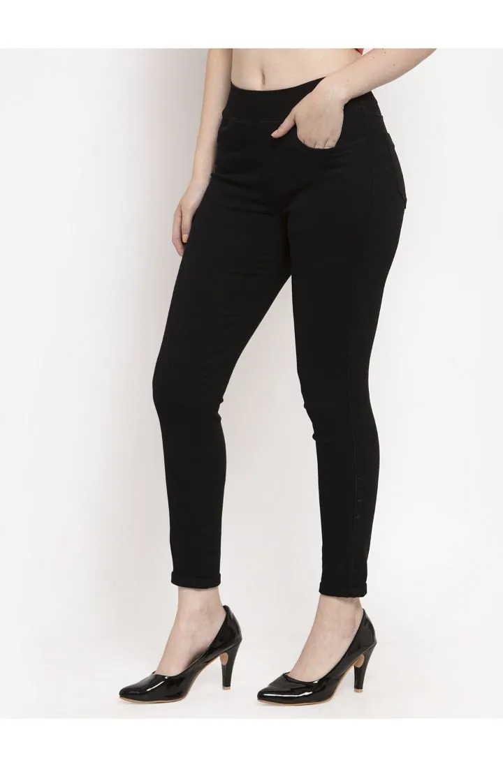 Women Black Solid Stretchable Skinny Fit Jeggings