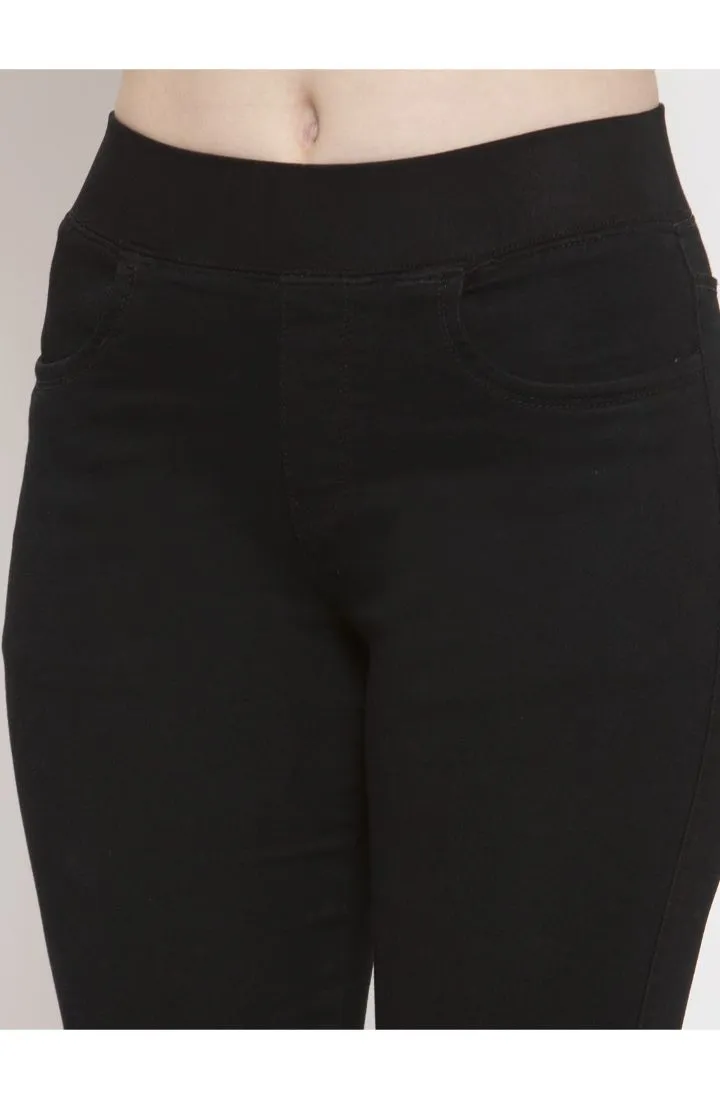 Women Black Solid Stretchable Skinny Fit Jeggings