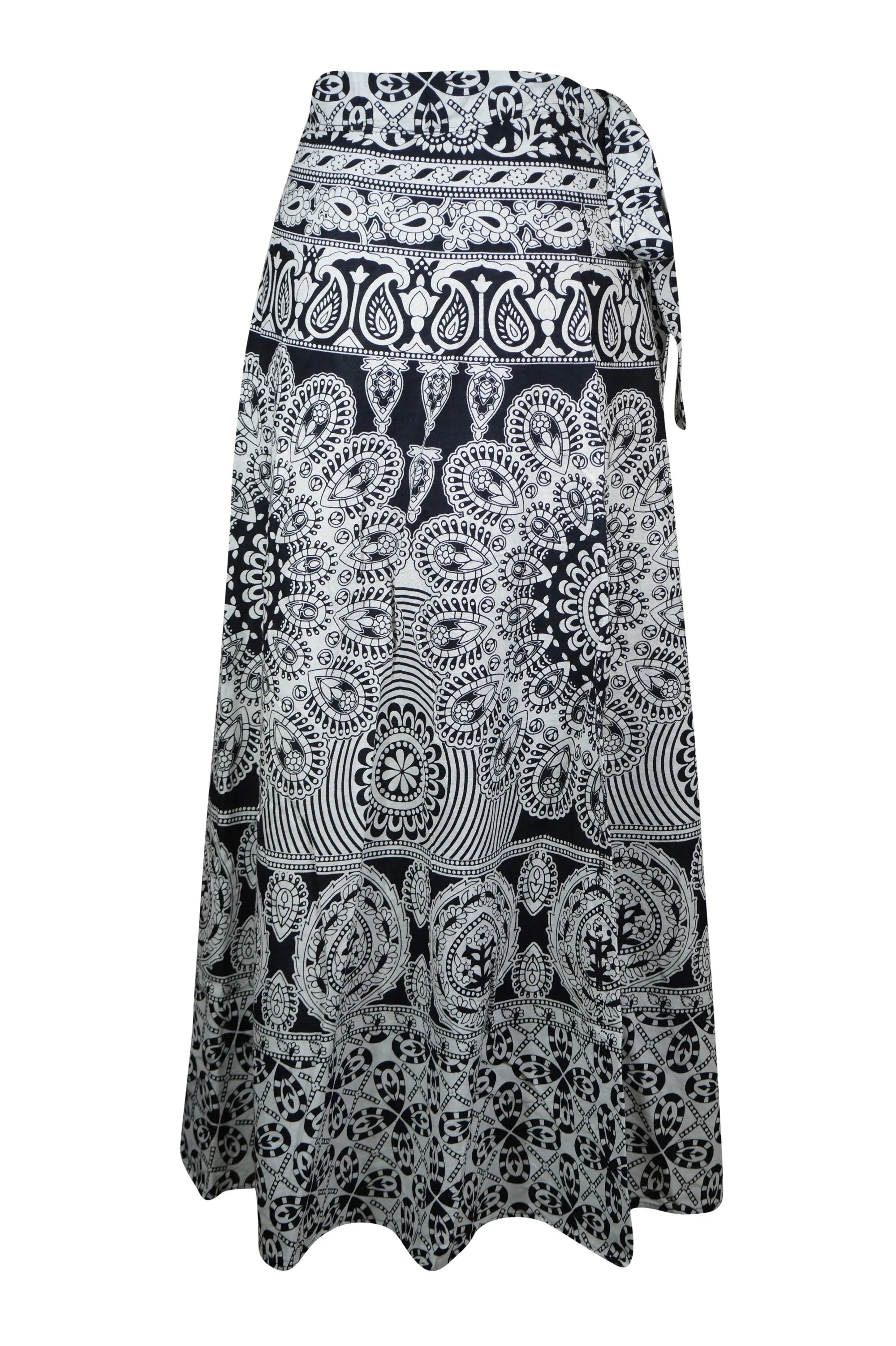 Women Floral Wrap Maxi Skirt, Black White Gypsy Long Skirt, Beach Skirts One Size