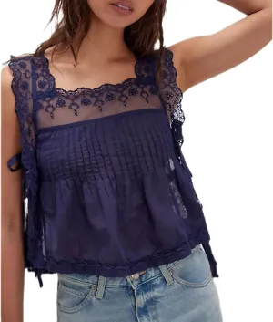 Women Lace Trim Vest Tank Tops Sheer Embroidery Floral Crop Top Y2K Backless Camisoles Summer Going Out Cami Shirt