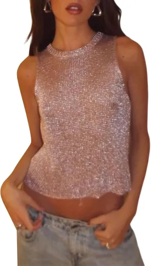 Women Sheer Mesh Tank Top Sleeveless See Through Camisole Layering Undershirt Sexy Summer Y2k Going Out Cami Tops