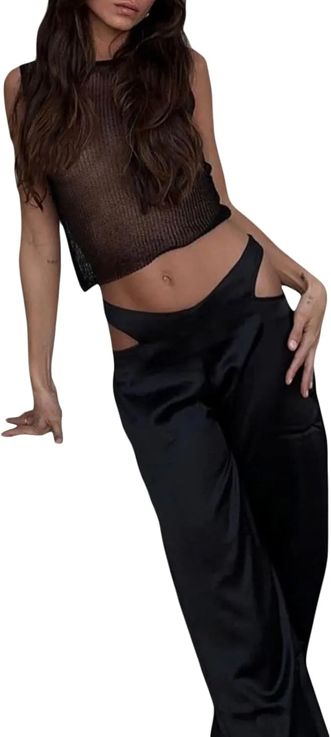 Women Sheer Mesh Tank Top Sleeveless See Through Camisole Layering Undershirt Sexy Summer Y2k Going Out Cami Tops