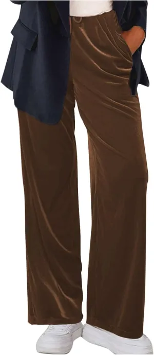 Women Velour Pants Soft Velvet Sweatpants Straight Leg Athletic Joggers Casual Lounge Pajama Pants with Pockets