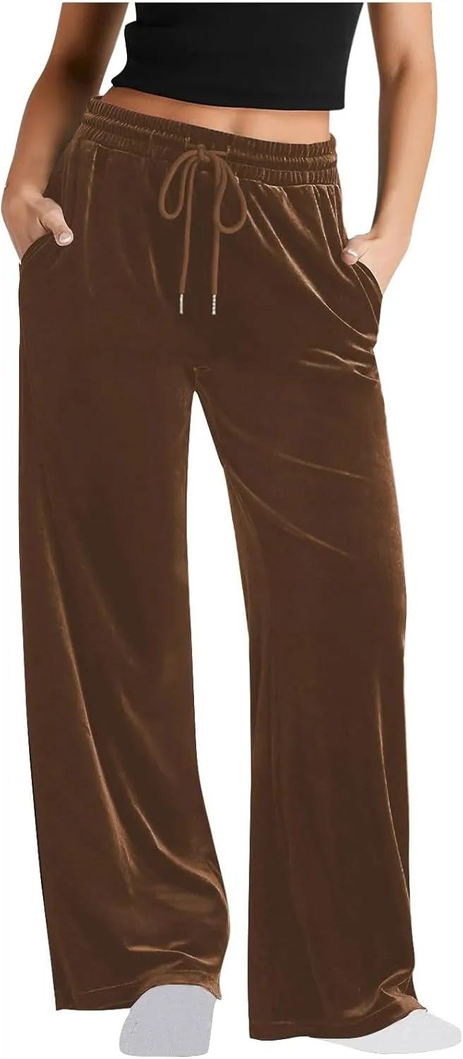 Women Velour Pants Soft Velvet Sweatpants Straight Leg Athletic Joggers Casual Lounge Pajama Pants with Pockets