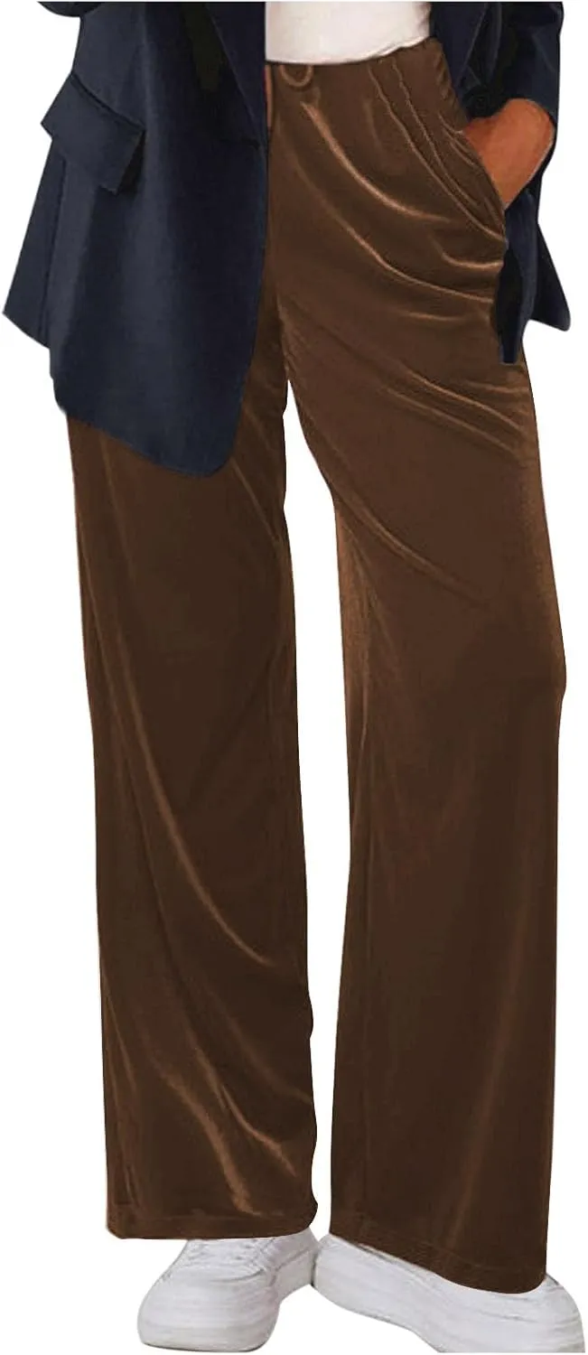 Women Velour Pants Soft Velvet Sweatpants Straight Leg Athletic Joggers Casual Lounge Pajama Pants with Pockets