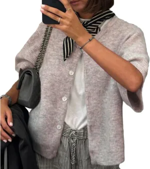 Women Y2k Short Sleeve Cardigans Button Down Rib Knitted Crop Sweater Shirt Cute Knitwear Top Coquette Clothes