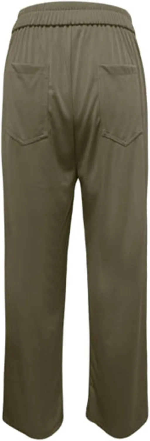 Womens Casual High Waist Straight Leg Pants Stretchy Button Business Dress Work Pocket Trousers Flat Front Slacks