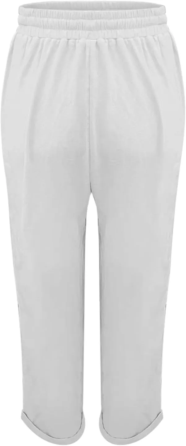 Womens Cotton Linen Pants Comfort Skinny Slim Straight Legged Lightweight Casual Trousers for Home Vacation