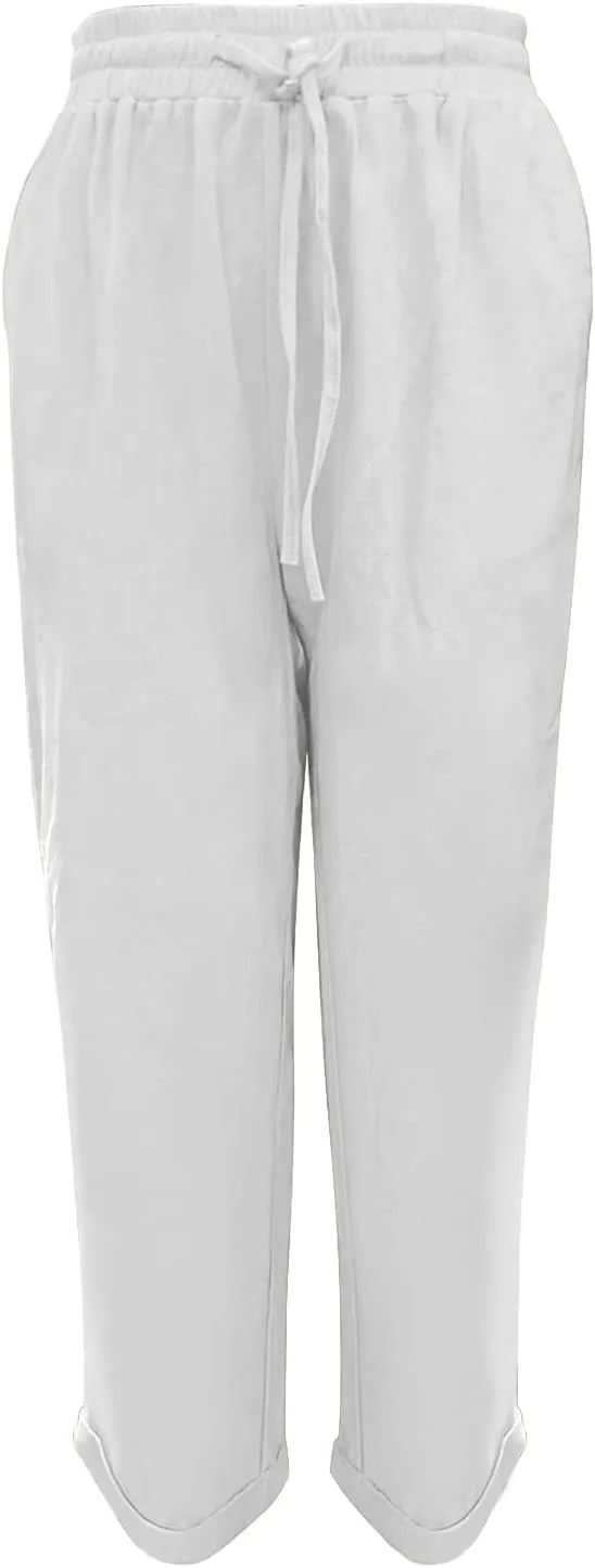 Womens Cotton Linen Pants Comfort Skinny Slim Straight Legged Lightweight Casual Trousers for Home Vacation