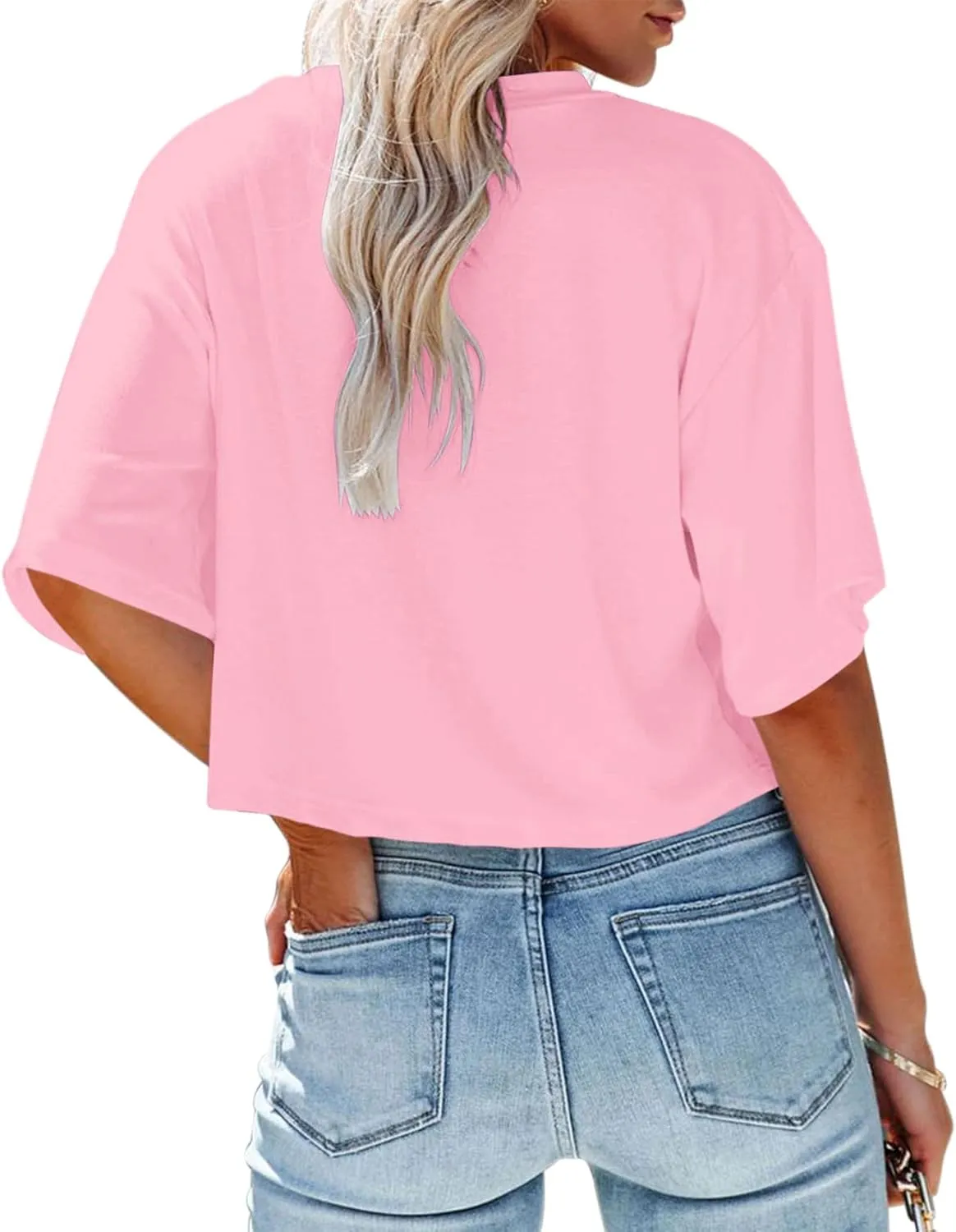 Women's Crop Tops Trendy 2025 Half Sleeve Crewneck Boxy Cropped Tee Shirts Summer Workout Tops