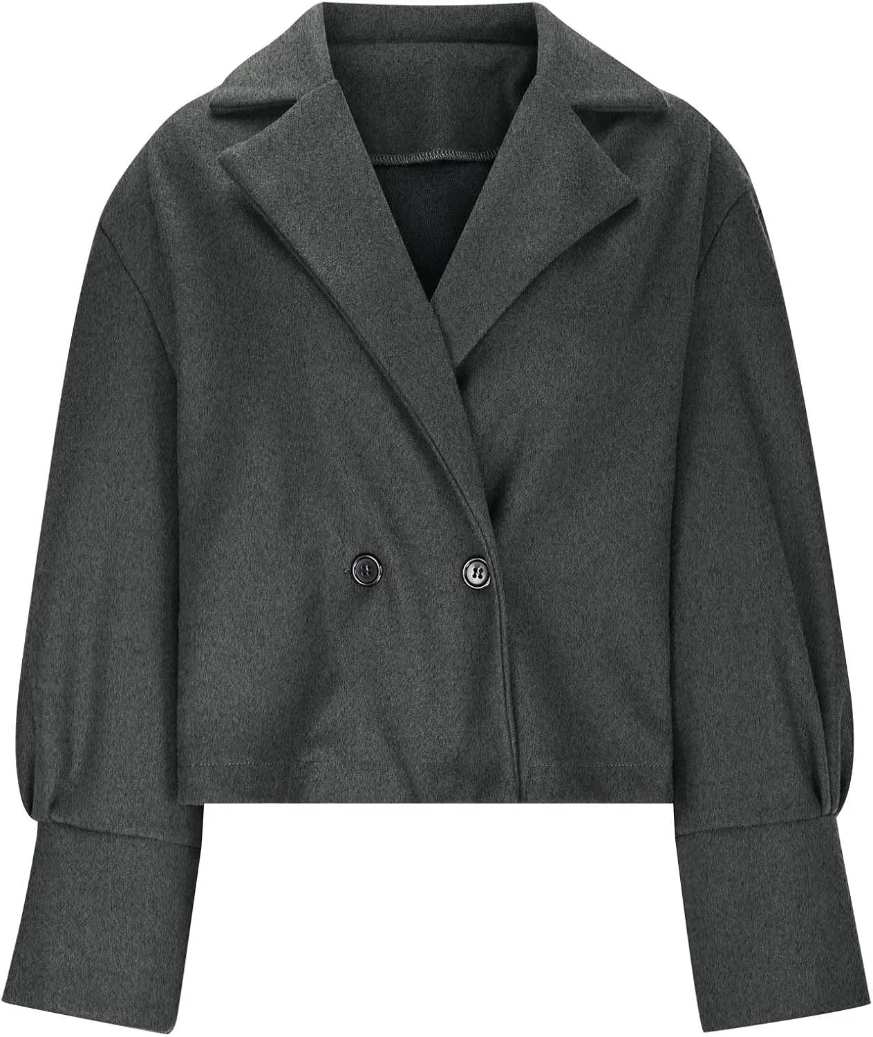 Womens Cropped Coat Wool Blend Long Sleeve Lapel Collar Solid Pea Coat Baggy Comfy Business Office Work Outerwear