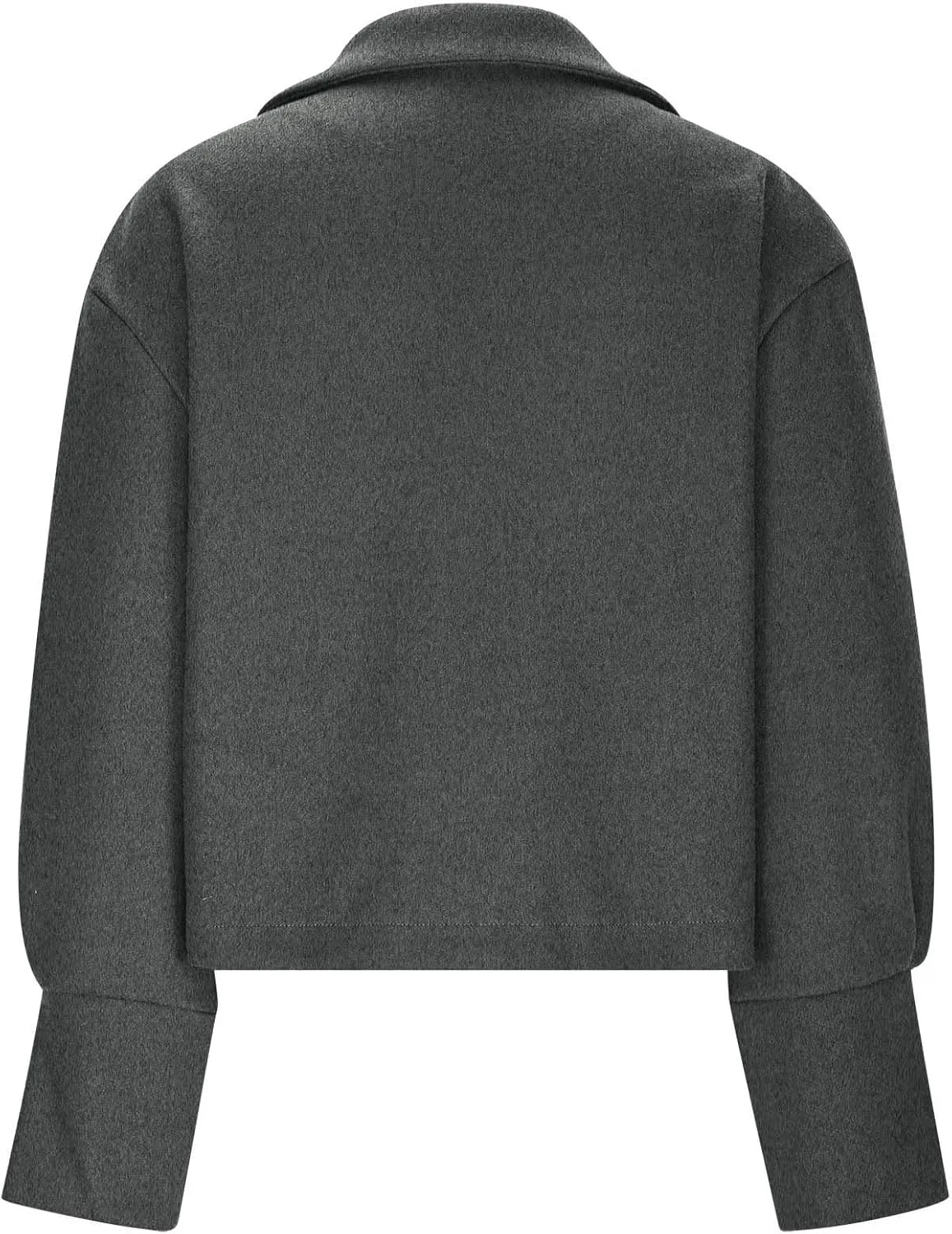 Womens Cropped Coat Wool Blend Long Sleeve Lapel Collar Solid Pea Coat Baggy Comfy Business Office Work Outerwear