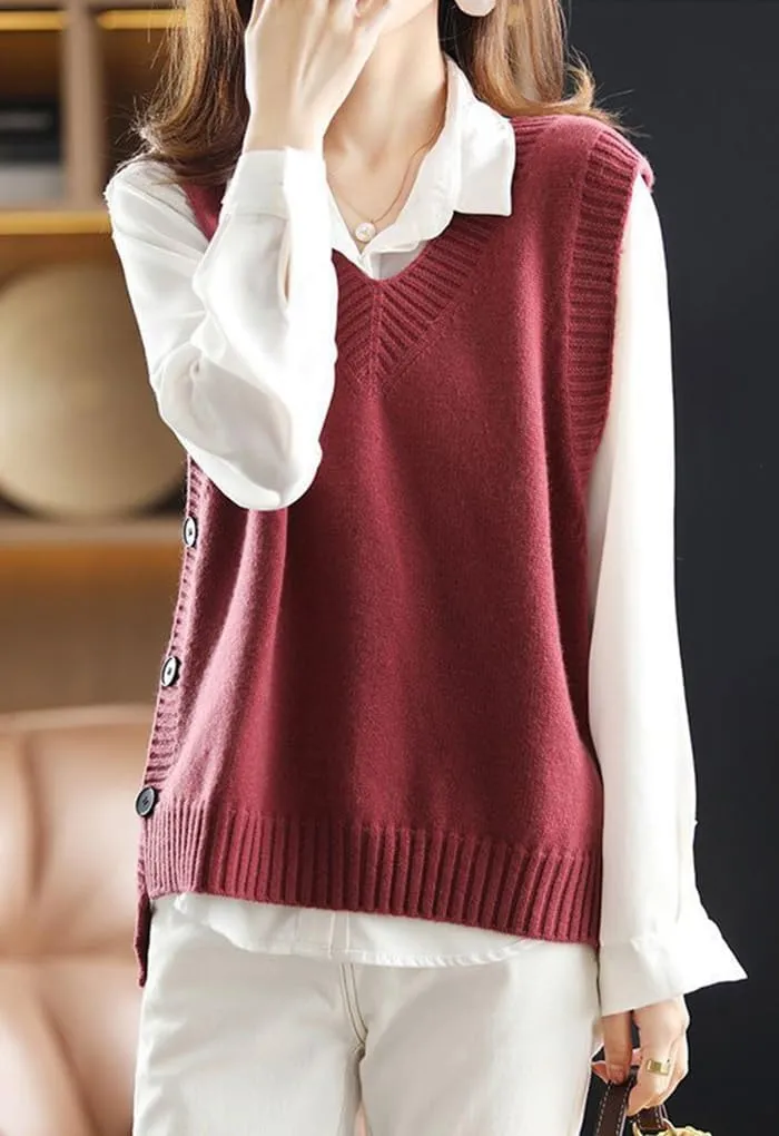 Womens Knit Sleeveless V Neck Sweater Vest 2024 Knitwear Tank