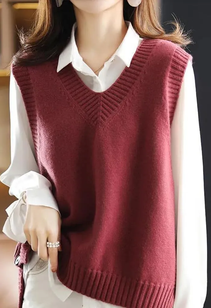 Womens Knit Sleeveless V Neck Sweater Vest 2024 Knitwear Tank