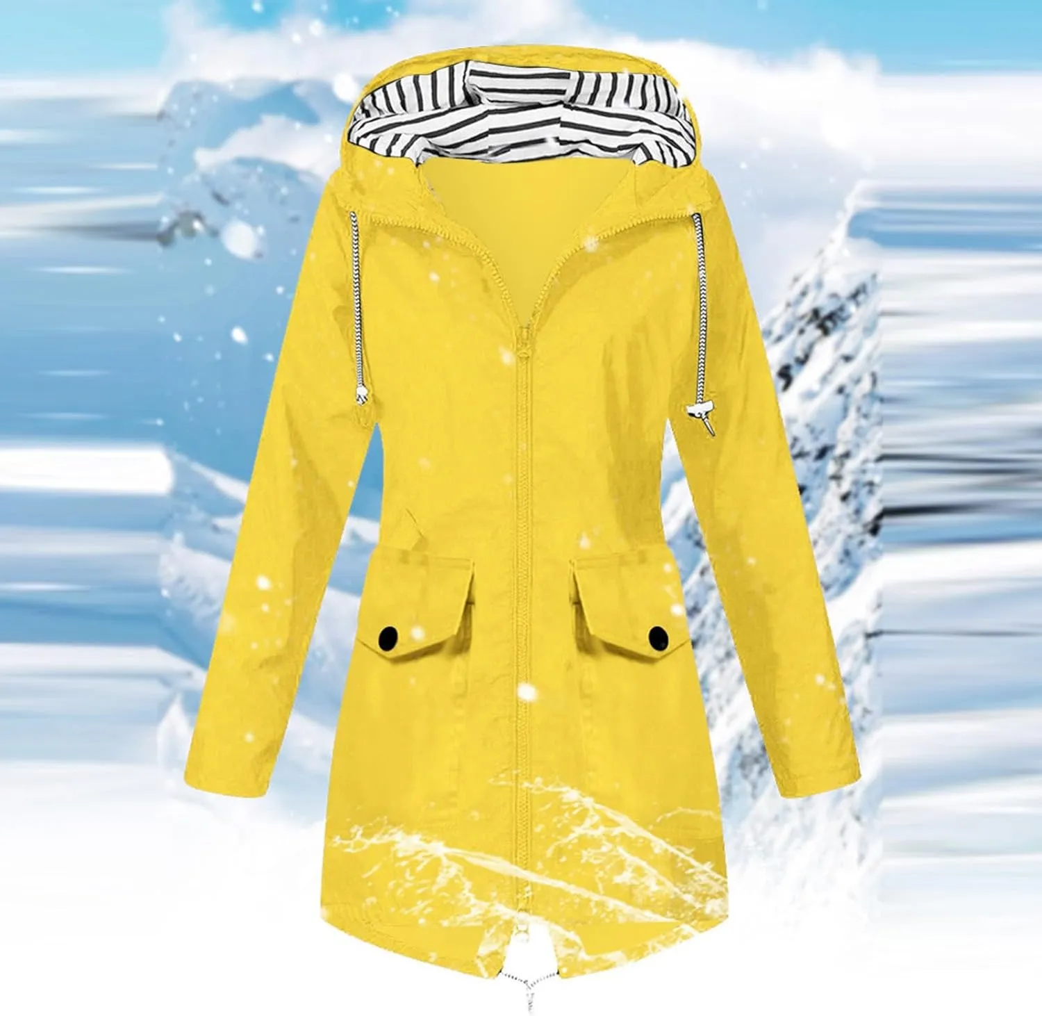 Women's Lightweight Raincoat 2024 casual Waterproof Windbreaker Striped Climbing Outdoor Hooded Trench Coats