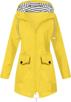 Women's Lightweight Raincoat 2024 casual Waterproof Windbreaker Striped Climbing Outdoor Hooded Trench Coats