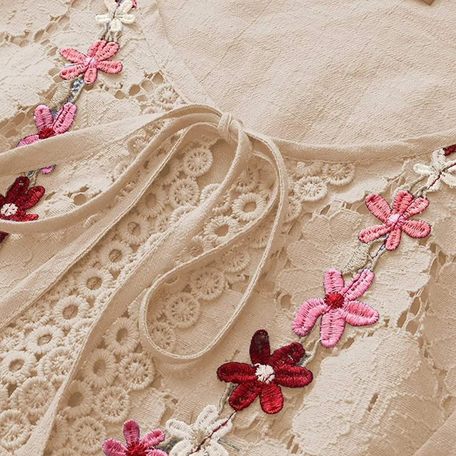Women's Linen Embroidered Tops Loose Fit Flowy Lace Tunic 3/4 Sleeve Summer Cotton Blouse Shirts Boho Trendy Clothes