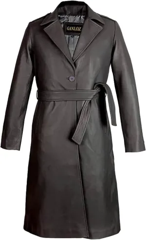 Women's Long Coat - Pure Leather Jacket Suit Coat - Slim Fit Button Down Coats for Outwear