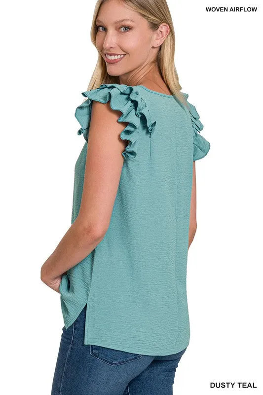 Woven Tiered Ruffle Sleeve Top
