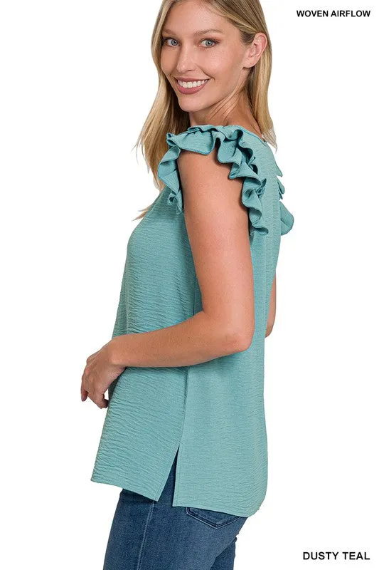 Woven Tiered Ruffle Sleeve Top